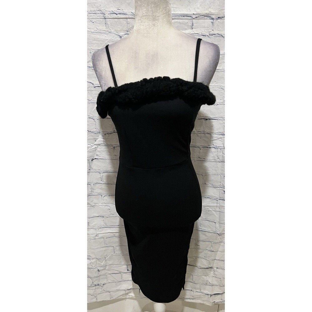Planet Gold Women's Faux Fur Trim Black Midi Dress size Small